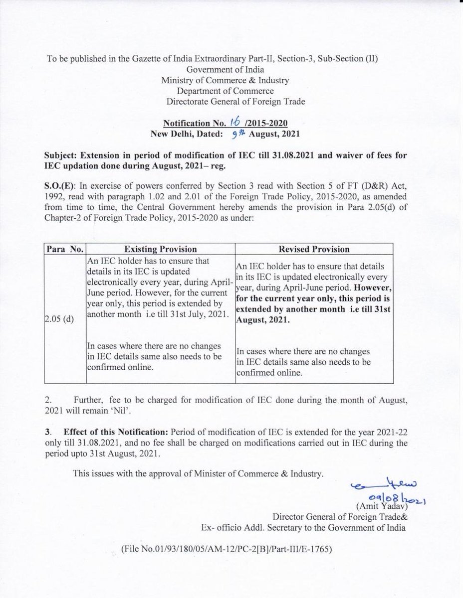 DailyTax's tweet image. IEC modification and Updation date extended by DGFT till 31 August, 2021.
#DailyTaxAnalysis #DTA #IECModification