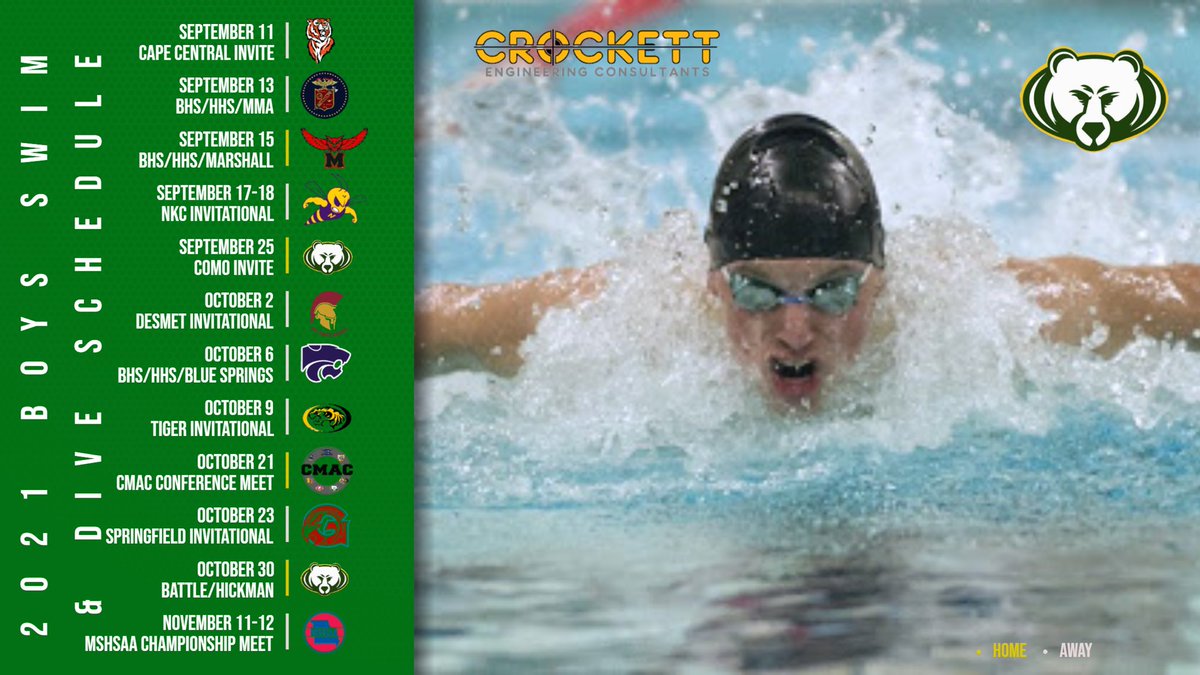 Varsity schedule for Rock Bridge Boys Swimming &amp; Diving!  Go Bruins!

*Schedule subject to change