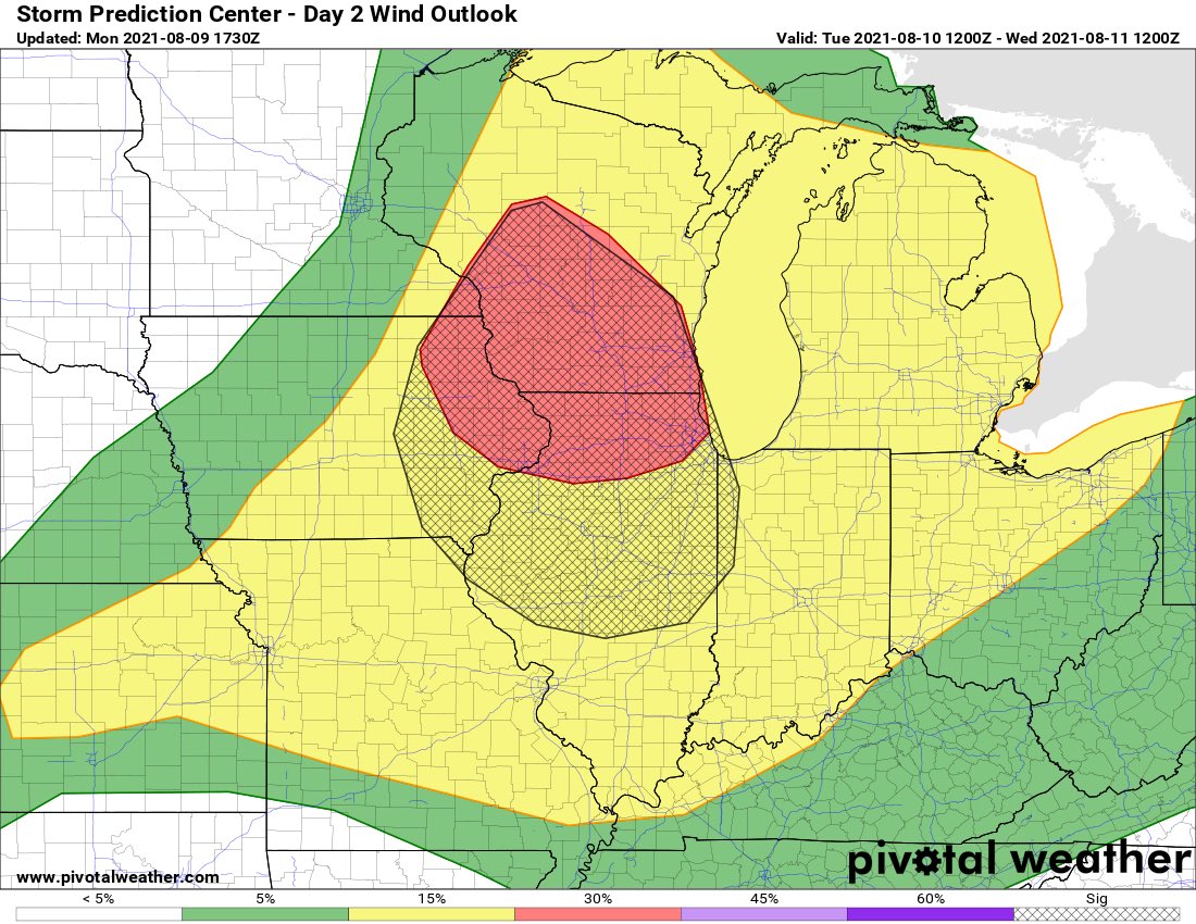 Today isn’t the only day the Great Lakes area could see severe weather, now we have an enhanced risk for #Wisconsin, #Illinois, #Iowa, & extreme SE #Minnesota. The main threat is damaging winds which could get to 80mph in some locations. #ILwx #IAwx #WIwx #MNwx #severewx https://t.co/fu9pic7wFl https://t.co/K6vA1RBScc