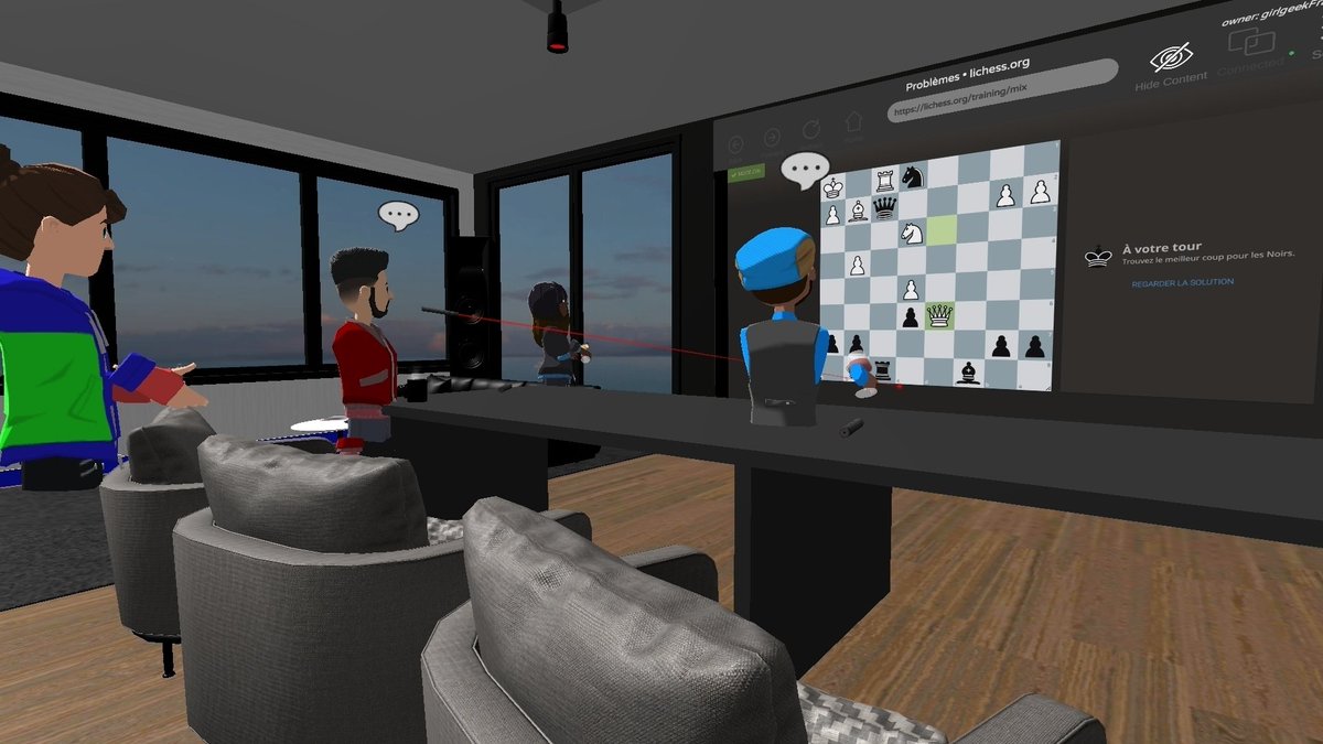 stonedrew's tweet image. Working through &amp;amp; collaborating on #chess puzzles is the best use of the laser pointer I've seen in @AltspaceVR! Weekly events hosted by GeekGirlFrancophone account.altvr.com/channels/Chess…