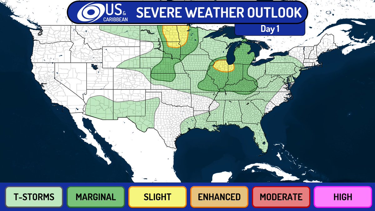 Today there is a Slight Risk of severe weather for northern #Illinois and far northwestern #Indiana plus portions of #NorthDakota #SouthDakota and #Minnesota. The highest #tornado risk is for the #Chicago area, while there is a chance for significant hail in North Dakota. https://t.co/9v3wB9Yaue