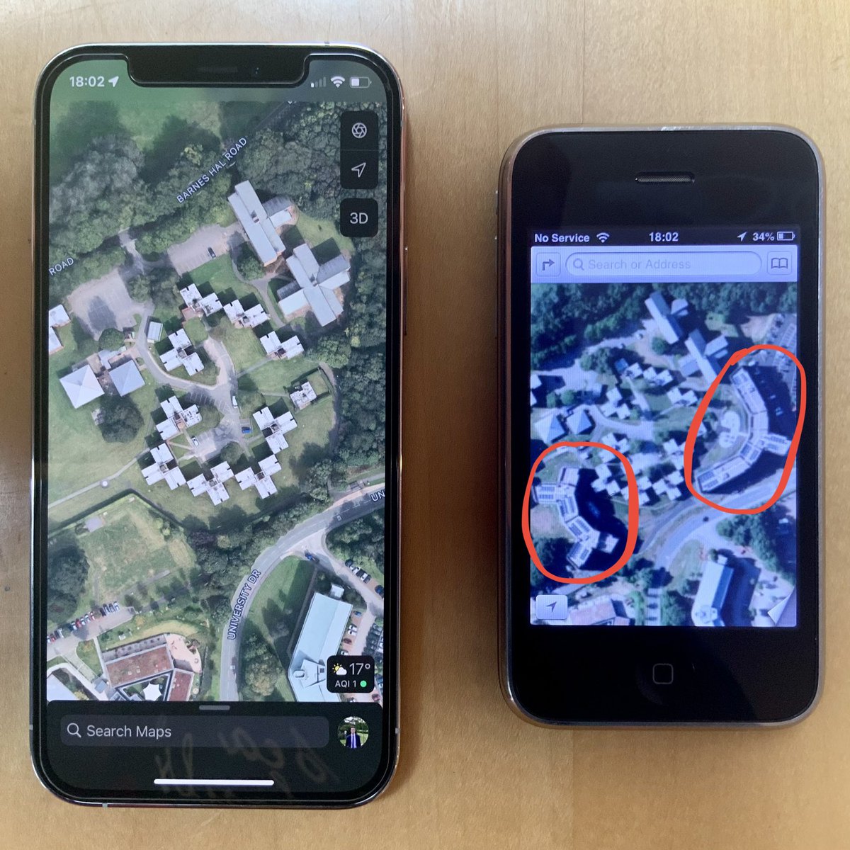 AppleLeigh_Tech's tweet photo. How are maps on the iPhone 3GS more up to date than an iPhone 12 Pro 😂

@Apple #apple #iphone #iphone12 #iphone3gs #iphone12pro #maps #applemaps #ios6 #ios14 #ios15 #ios #keeleuniversity #tomtom #GoogleMaps #missing #update #satellite @reneritchie @MKBHD @LukeMiani https://t.co/lv7IkLeF5L