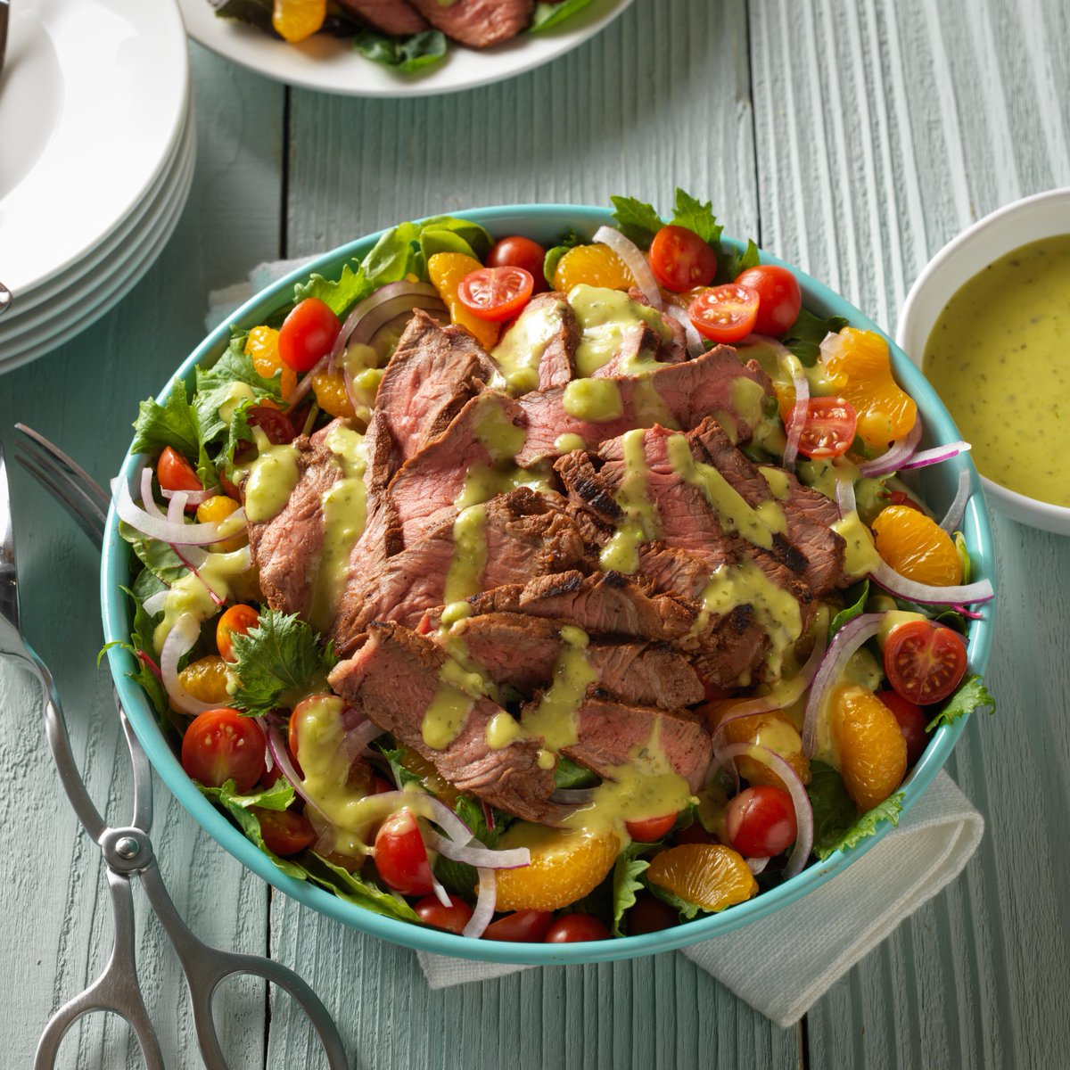Beef's tweet image. Enjoy the South Carolina flavor with this Grilled Spicy Steak Salad. Packed with oranges and topped with tomatoes, this recipe puts the Palmetto State on your plate. Add what you need in a few clicks.#BeefFarmersAndRanchers biwfd.com/2WWgvo1