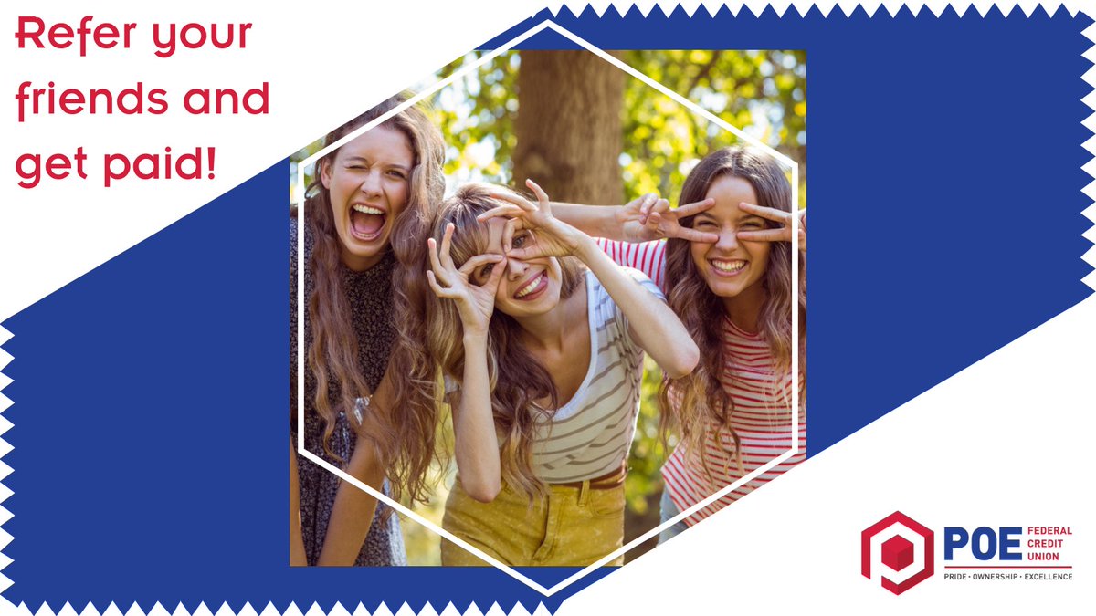 CreditPoe's tweet photo. Get paid when you refer a friend to join #POEFCU! 🤩 Once they join, you will be entered into a drawing for $100. FREE money today! Each friend that opens an account gets you an entry into the drawing. Ends on August 31.

Learn more: https://t.co/yRfz3z3ypl

#ThatLACommunity #LA https://t.co/V7Ce79u1cQ