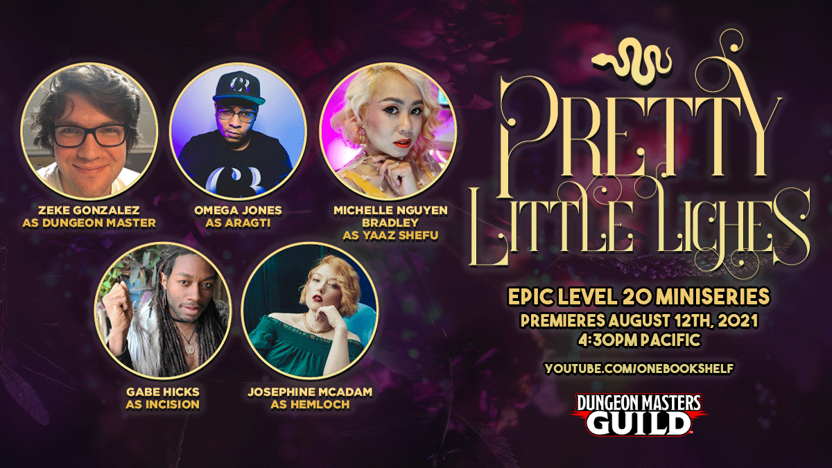 dms_guild's tweet image. Catch #DMsGuild player options IN ACTION... and at LEVEL 20?!?!

Best-selling Guild author @FantasyEcology leads @CriticalBard @iamchubbybunny @GabeJamesGames @JCVIM thru his epic adventure Pretty Little Liches: Greenhouse of Nightmares.

Thursday 8/12 @ 4:30pm PT / 7:30pm ET