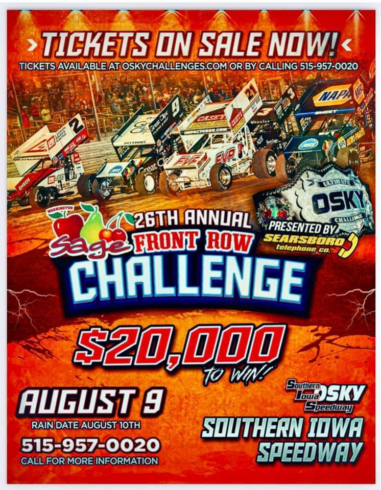 bryanhulbert's tweet photo. Raceday at Southern Iowa Speedway. #FRC26
@oskychallenges
Pits/Infield: 3:00PM
Grandstands: 5:00PM
Driver's Meeting: 6:15PM
Hot Laps: 7:00PM https://t.co/YTDaSreapc