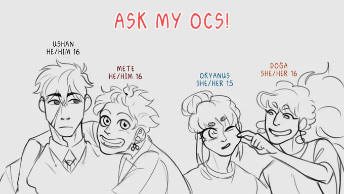 ASK MY OCS!

Basically, ask these four (or any other of my ocs that you know of) any questions! 
It could be about their interests, advice they can give you, what they think about other characters, and maybe even stuff about the plot! (NO SPOILERS THO) 