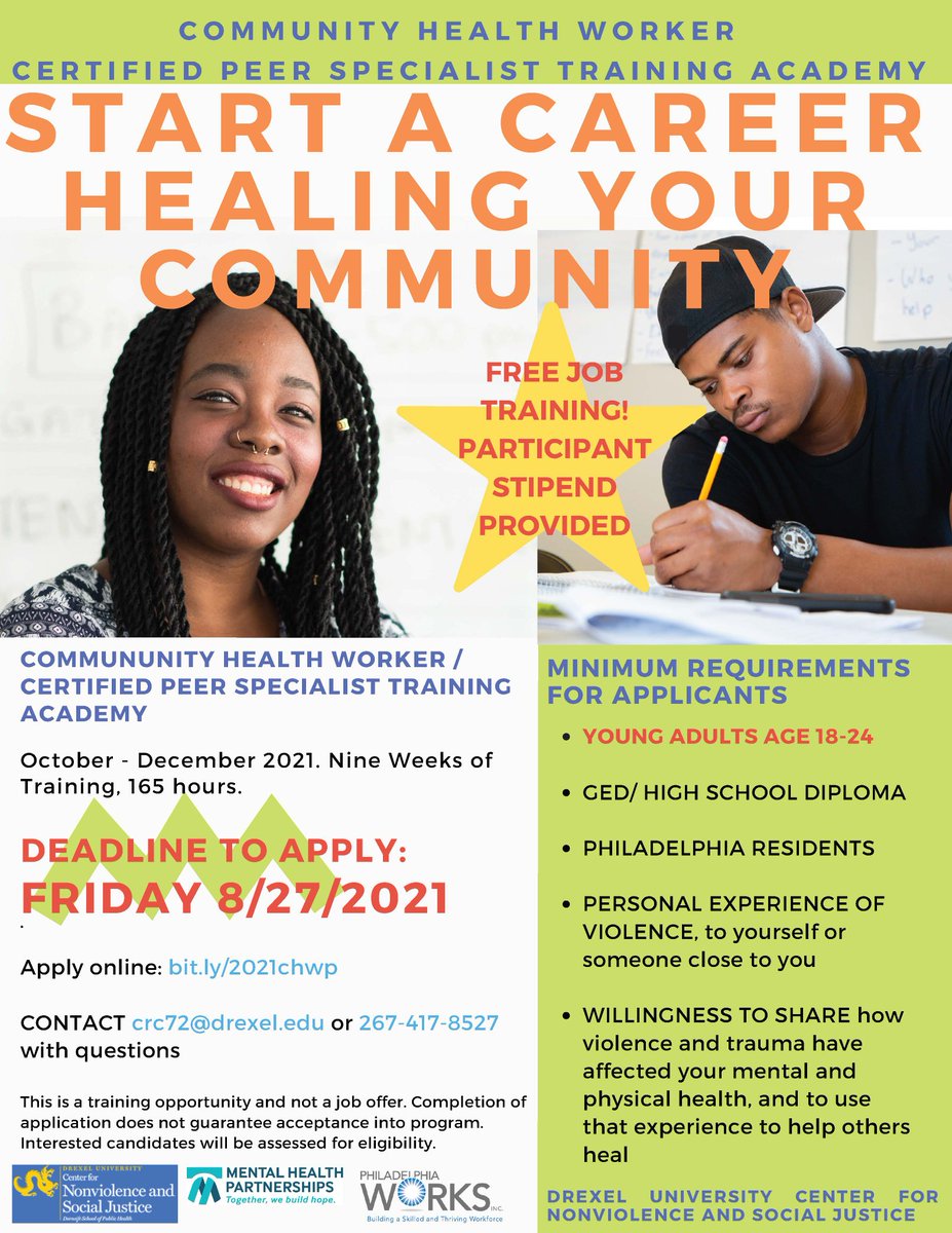 A great opportunity for young adults interested in starting a community health work career!

(via @DrexelCNVSJ)