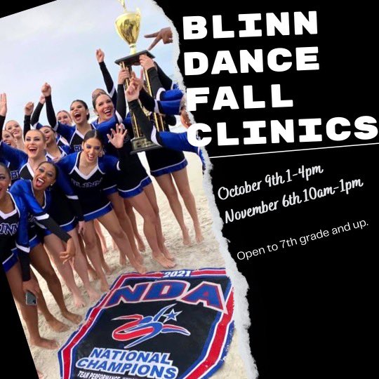 The dates are set!! Come and see what college dance is all about!!! Go to the link in our bio to sign up!! #blinndance #fallclinics #collegedance #betatau #50andfabulous