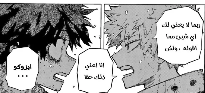 Since they translated off of leaks trans, the expression is pretty different here

Bakugo in Arabic version is basically saying: "This may not mean a thing to you, but I really mean it, Izuku." 