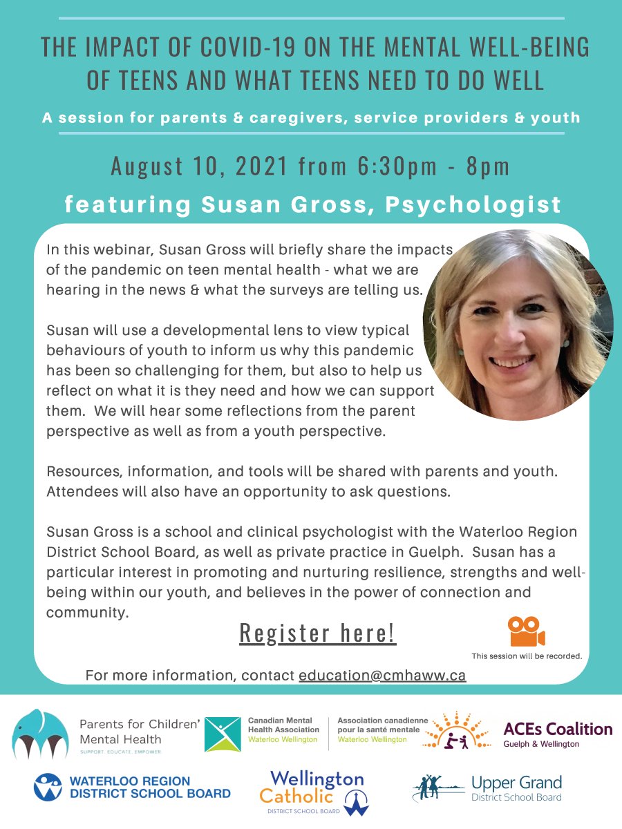 The Impact of Covid-19 on the Mental Well-Being of Teens, a session for parents &amp; caregivers, service providers &amp; youth will be happening tomorrow. 

Learn more and register: loom.ly/jcMxGmE