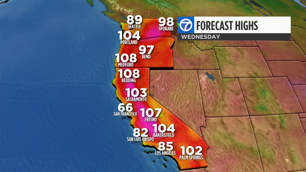 MikeNiccoWX's tweet photo. This week's #heatwave touches our Inland #BayArea neighborhoods.
Most dangerous heat builds across Oregon &amp; Washington. https://t.co/6uHoKyGaqQ