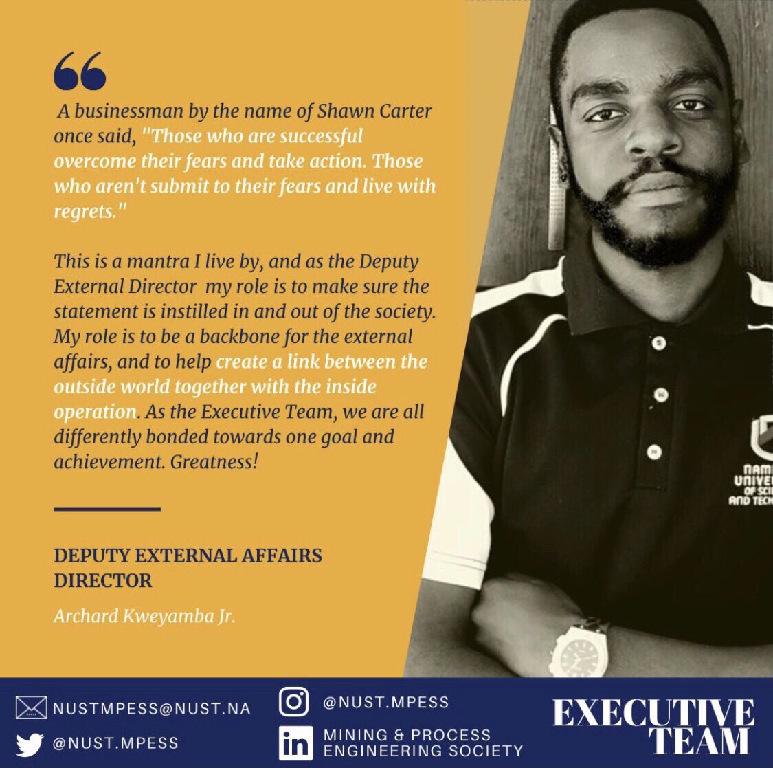 NUST_MPESS's tweet photo. Meet our new executive team👷🏾‍♂️ https://t.co/iV09NxZOc4