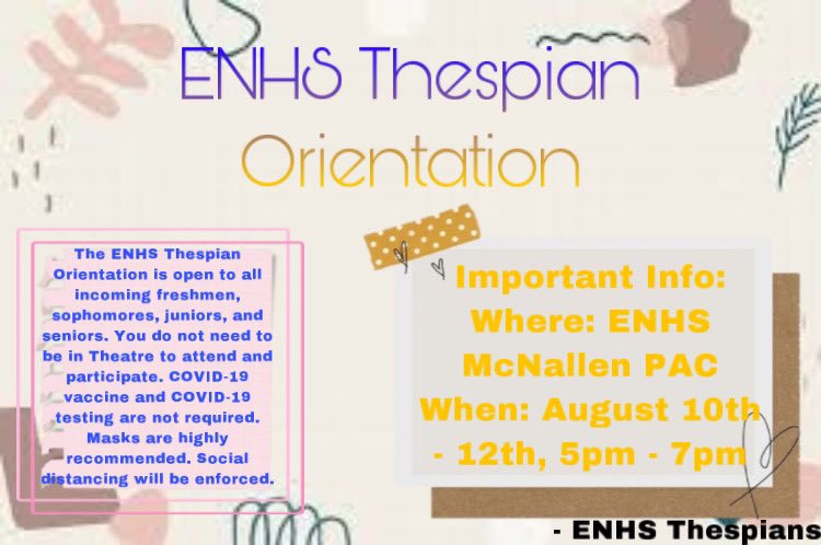 EnhsTheatre's tweet photo. Open to all ENHS students! If you have ever wanted to explore what it means to be in Theatre, this is your sign to join the family!!🎭 https://t.co/duYHo02ae0