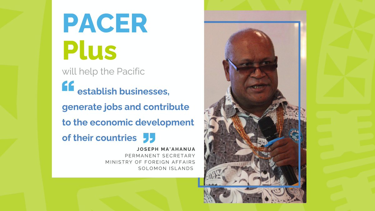 PlusPacer's tweet photo. Mr. Joseph Ma'ahanua was a Lead Negotiator in the PACER Plus negotiations and highlighted the outcomes of the successful implementation of the Agreement in the coming years. Mr Ma'ahanua is now Solomon Islands' High Commissioner designate to Fiji.
#PacificJobs #SDGs #BluePacific https://t.co/mR1BvmF3BB