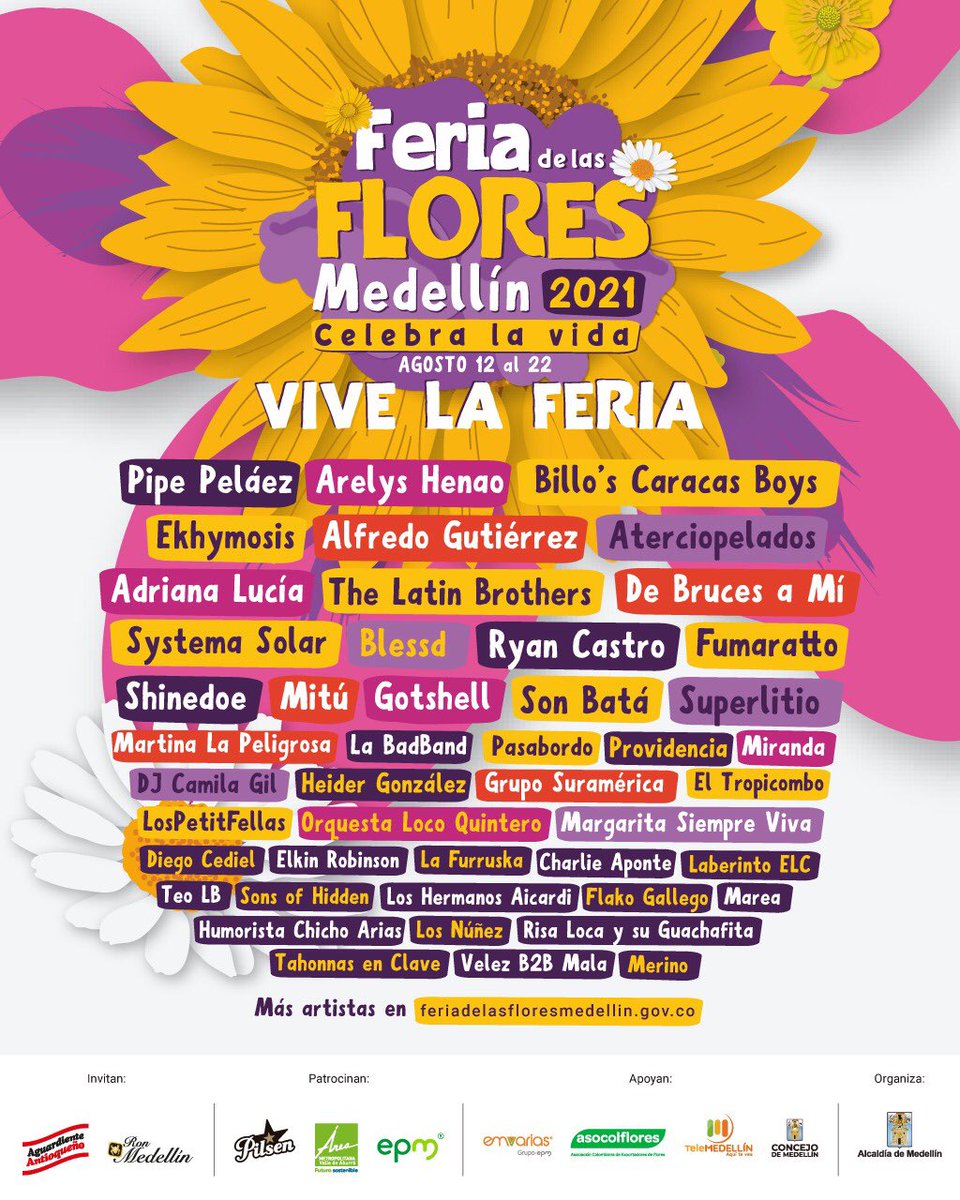 ¡Volvemos a los escenarios!🤘🏼
Medellín, nos vemos este 15 de agosto a las 10:00 pm, para rockear y #CelebrarLaVida en la Feria de las Flores, Teatro al aire libre Carlos Vieco. ¿en qué otras ciudades nos esperan? 💐🎸
La entrada gratis, inscribirte acá: feriadelasfloresmedellin.gov.co