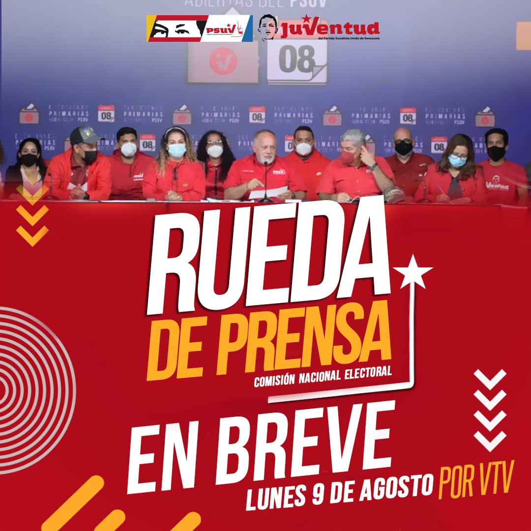PSUV (@partidopsuv) on Twitter photo ¡SE VIENE!
En minutos, rueda de prensa de la Comisión Nacional Electoral del PSUV.
<a href="/NicolasMaduro/">Nicolás Maduro</a>
<a href="/dcabellor/">Diosdado Cabello R</a>
#EpaPSUV2021 ¡SE VIENE!
En minutos, rueda de prensa de la Comisión Nacional Electoral del PSUV.
<a href="/NicolasMaduro/">Nicolás Maduro</a>
<a href="/dcabellor/">Diosdado Cabello R</a>
#EpaPSUV2021
