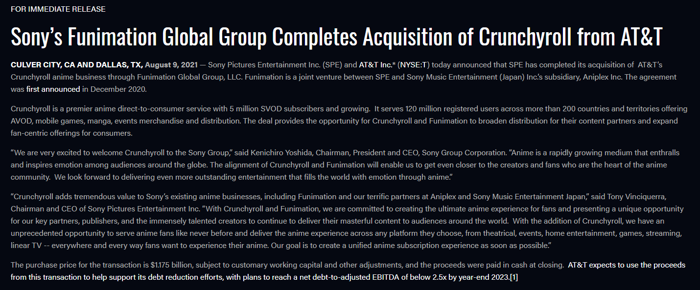 Sony Completes Acquisition of Anime Giant Crunchyroll