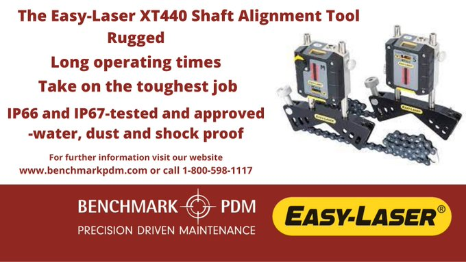 BENCHMARKPDM's tweet photo. The Easy-Laser XT440 Shaft Alignment Tool, rugged, long operating times, take on the toughest job, IP66 & IP67 tested and approved-water, dust and shock proof.
#Canada #Alberta #Ontario #Quebec https://t.co/0Fyjen3sK5