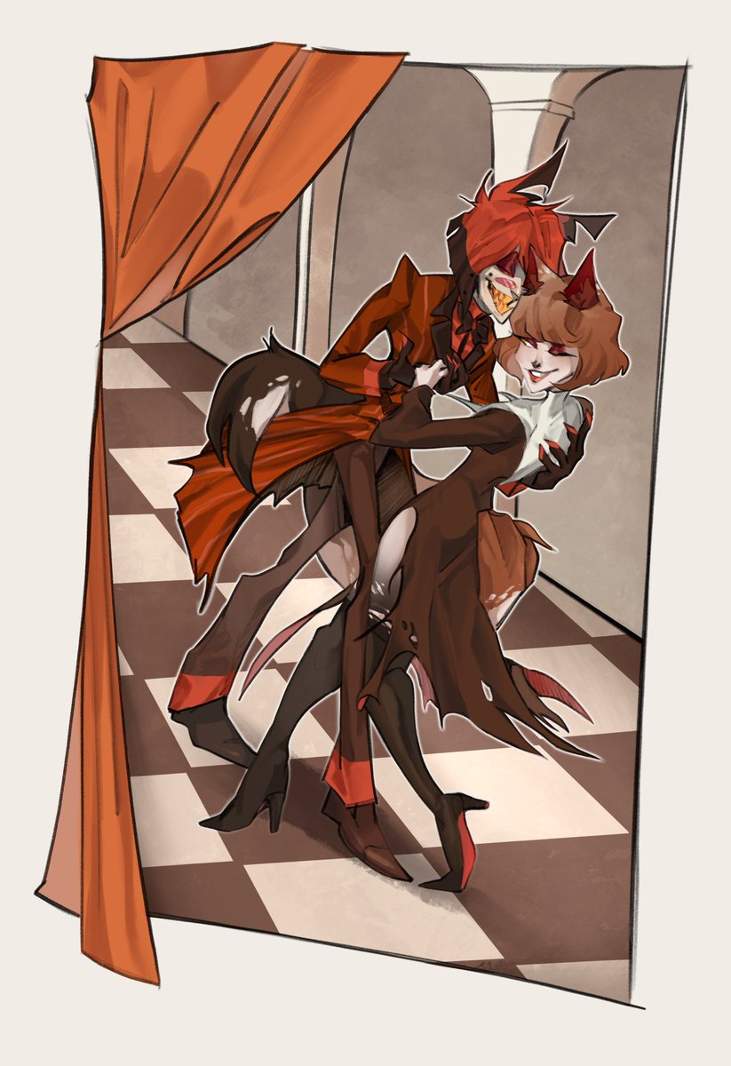 Finally got to work with the incredible <a href="/AcceCakes/">Accecakes🤡🎺 Commissions = OPEN ⭐️</a> on an #alotte commission 😱🥺❤️❤️ Their style is SO unique and full of energy, and their Al print is one of my favorites on my Alastor wall so this was a dream come true 😭

#HazbinHotelOC #HazbinHotelLotte #HHOC #radiovvitch