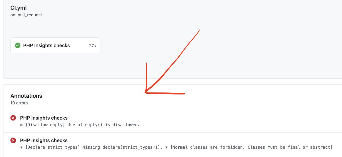 jonassiewertsen's tweet image. I became a really big fan of @phpinsights 🔥
Is there a way to show in @github actions where the error belongs to. Something like a filename, Classname or anything similar?
