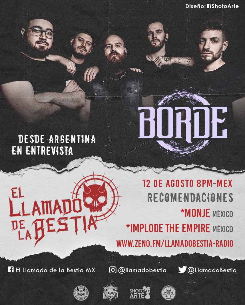 LlamadoBestia's tweet photo. Escucha nuestro programa el próximo jueves 12 de agosto a las 8pm, tendremos en entrevista a #Borde, y en las recomendaciones tendremos a #MONJEMty y @InplodeTheEmpire dos geniales bandas mexicanas, sintinizanos en este link
https://t.co/02RfElfOgV https://t.co/8SEFAZ442K
