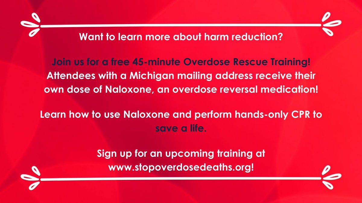 STOPOverdoseWSU's tweet photo. #Harmreduction decreases the risk of death and illness among people who use substances. Join us for a FREE 45-min Overdose Rescue Training! Participants with a MI mailing address receive a free dose of Narcan! Sign up at https://t.co/71S6IH6gqo!
#americorps #stopoverdosedeaths https://t.co/BwQXqNhUAG