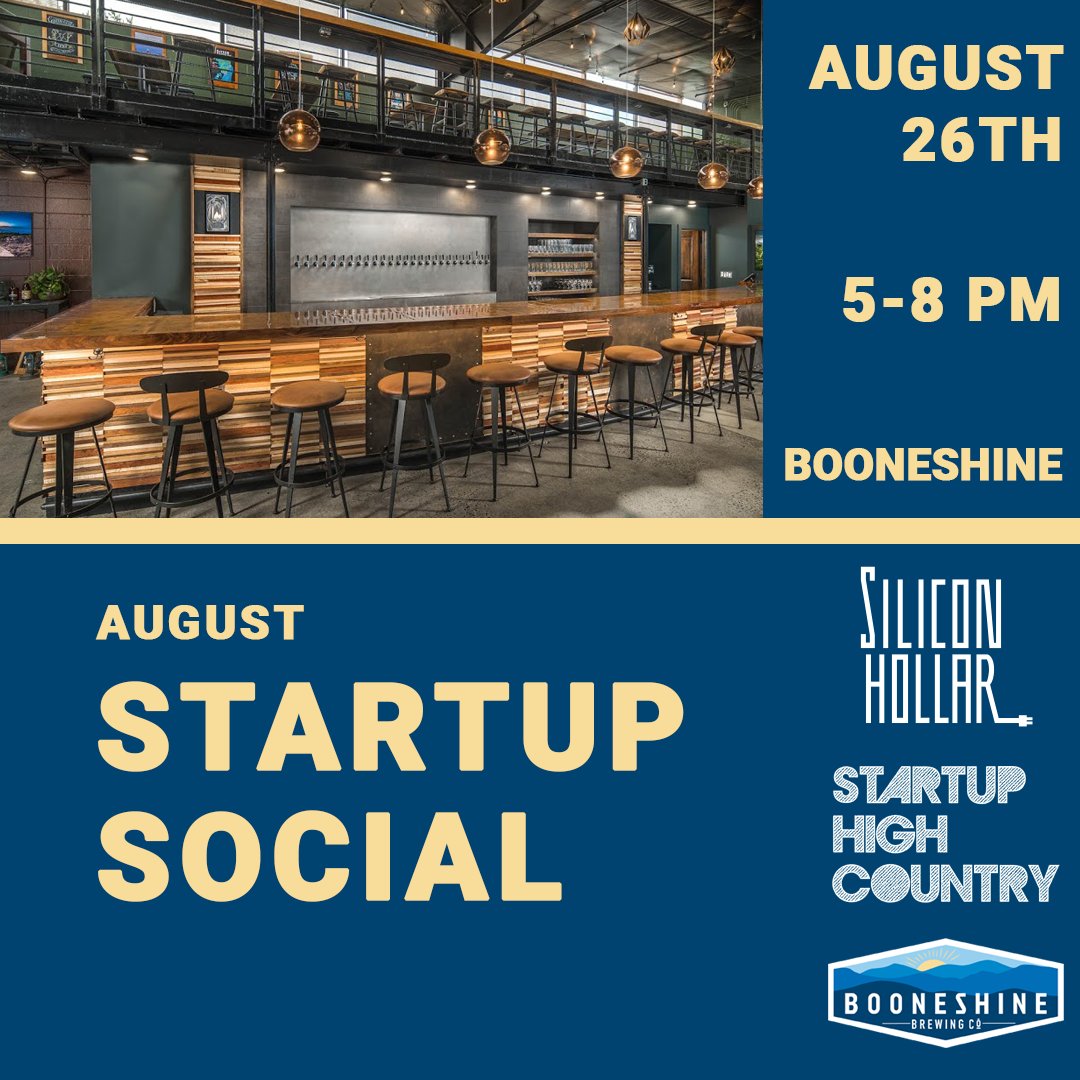 startup_hc's tweet photo. Silicon Hollar networking events are back!  It’s been too long since we gathered for a social. We're very excited to get our great entrepreneurial community back together again. We’ll be meeting up at Booneshine on Thursday August 26th from 5pm - 8pm with appetizers provided. https://t.co/UbqhEeL7FZ