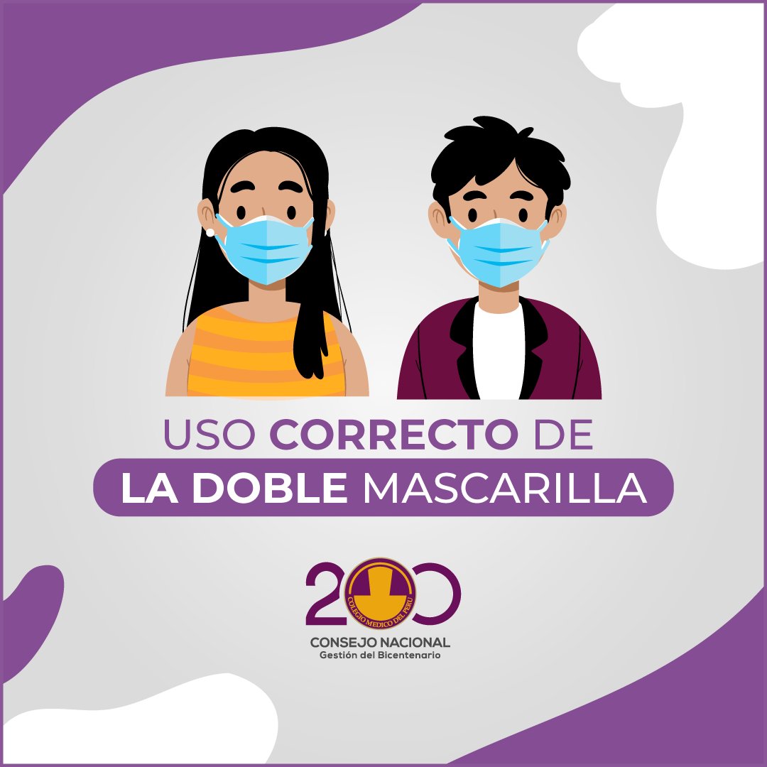 CMP_PERU's tweet photo. ⚕️ #ProtegeTuSalud | USO CORRECTO DE LA DOBLE MASCARILLA
¡Recuerda, según el decreto supremo N° 083-2021-PCM es obligatorio el uso de doble mascarilla en lugares públicos, ante las nuevas variantes será tu mejor aliado!
#CMP #CMPTeCuida #GestiónDelBicentenario https://t.co/Hqhn2xVq9V