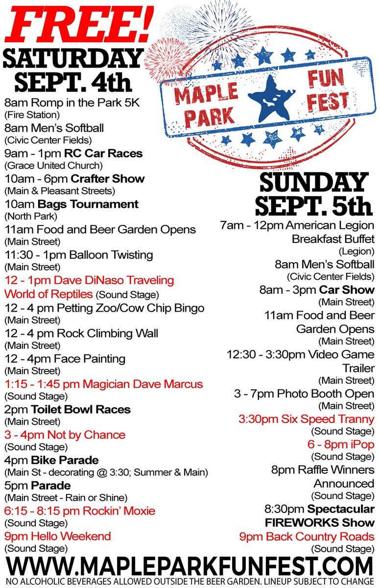 ShodeenHomes's tweet photo. Mark your calendars! @MPFunFest is September 4th & 5th! Join the fun! #maplepark #familyfun #smalltownlife #communitysupport #fireworks #bagtournamnet #weekendvibes #shodeenhome #shodeen https://t.co/iyDuO7inGY