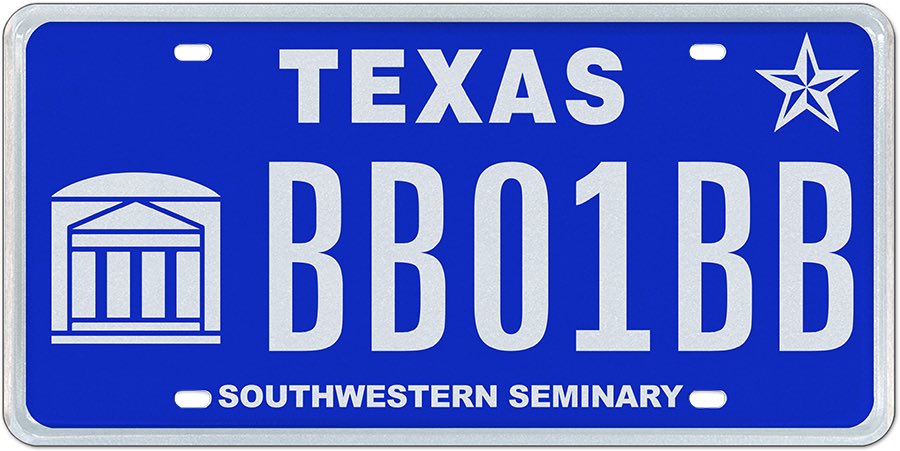 Adam W. Greenway (@adamgreenway) on Twitter photo Will you help us bring the new <a href="/SWBTS/">Southwestern Seminary</a> Texas license plate into production? We just need a couple of minutes of your time!
1. Visit: txdmv.gov/motorists/liceā¦
2. Click "I like it,ā then "Submit"
3. Check back later this year to pre-order the plate and take the Dome wherever you go. Will you help us bring the new <a href="/SWBTS/">Southwestern Seminary</a> Texas license plate into production? We just need a couple of minutes of your time!
1. Visit: txdmv.gov/motorists/liceā¦
2. Click "I like it,ā then "Submit"
3. Check back later this year to pre-order the plate and take the Dome wherever you go.
