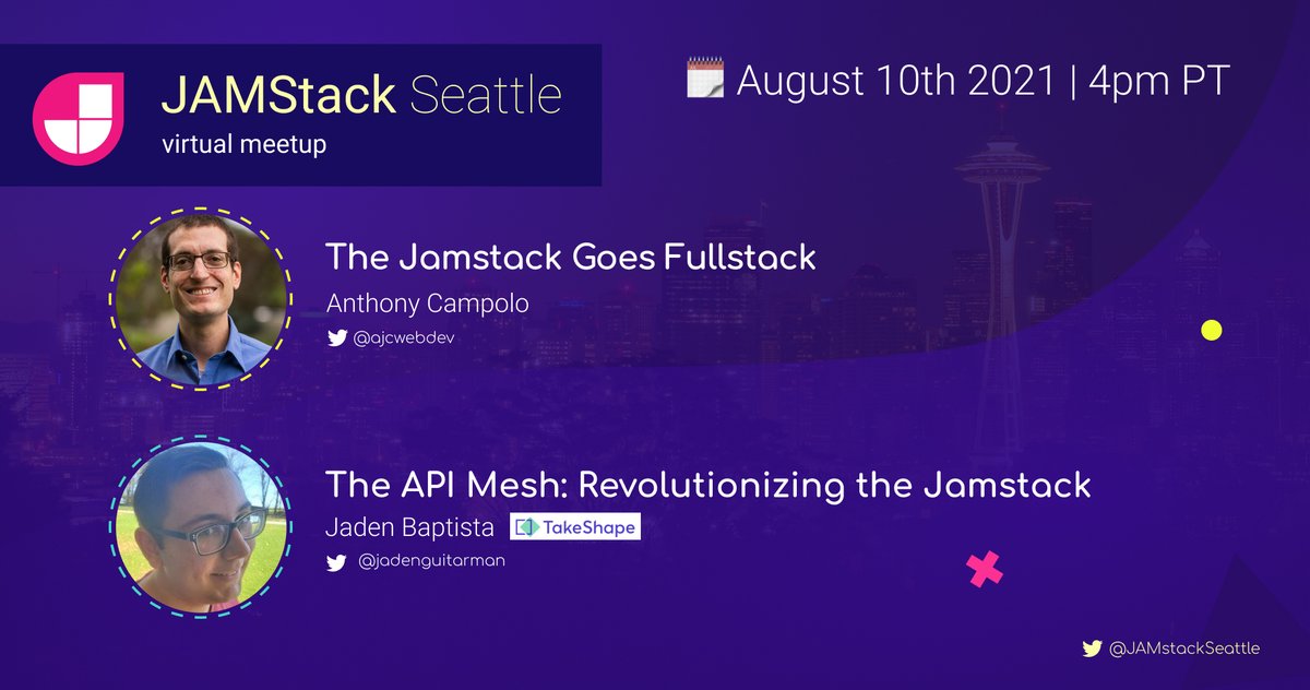 JAMstackSeattle's tweet image. 🎬 Join us tomorrow! "APIs for the win and fullstack powers" is at 4pm PT / 7pm ET featuring @ajcwebdev and @jadenguitarman from @TakeShapeIO:
Can't wait to see y'all there 🤩
📆RSVP and more: meetup.com/jamstack-seatt…