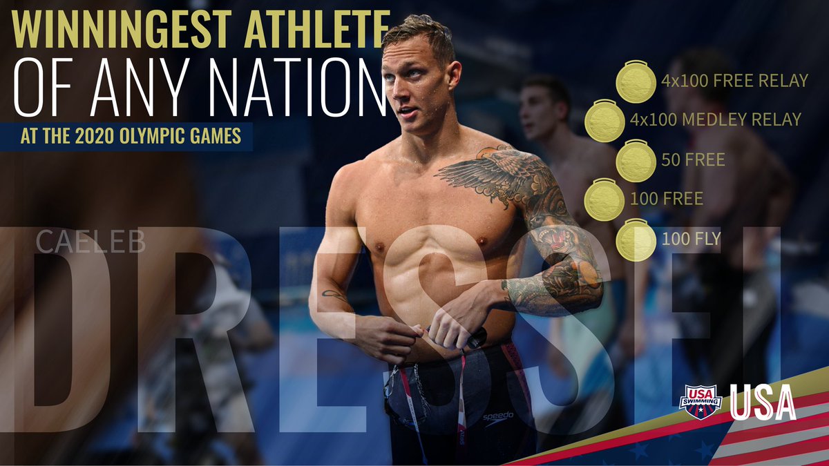 USASwimming's tweet photo. 𝗖𝗔𝗘𝗟𝗘𝗕 𝗗𝗥𝗘𝗦𝗦𝗘𝗟 👑

#TokyoOlympics https://t.co/FeYOKIdF12