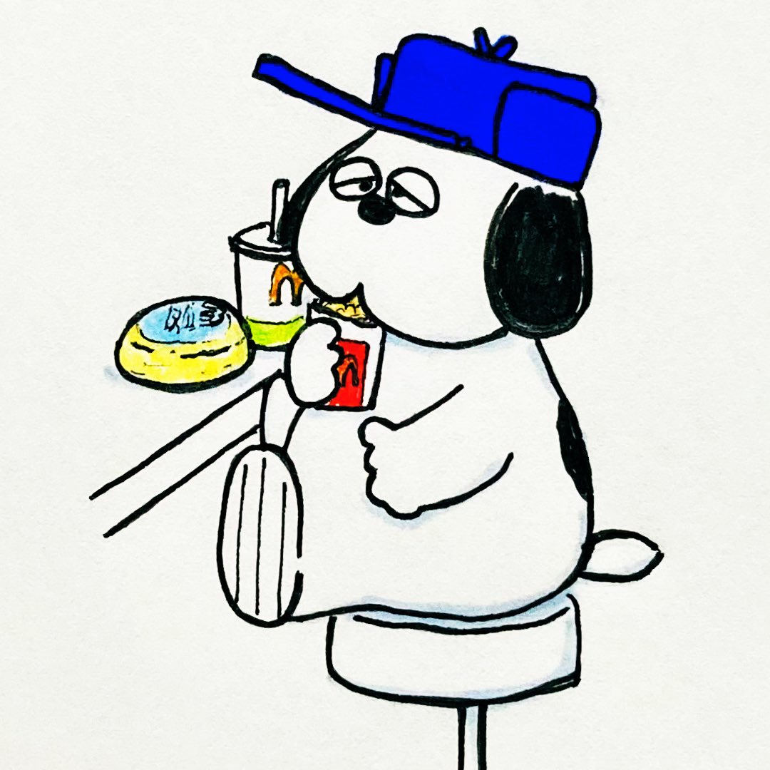 Wlfa Snoopy Day166 朝マックを食べるオラフ 100日後も食べるオラフ アナログイラスト T Co Foeapddyio Twitter