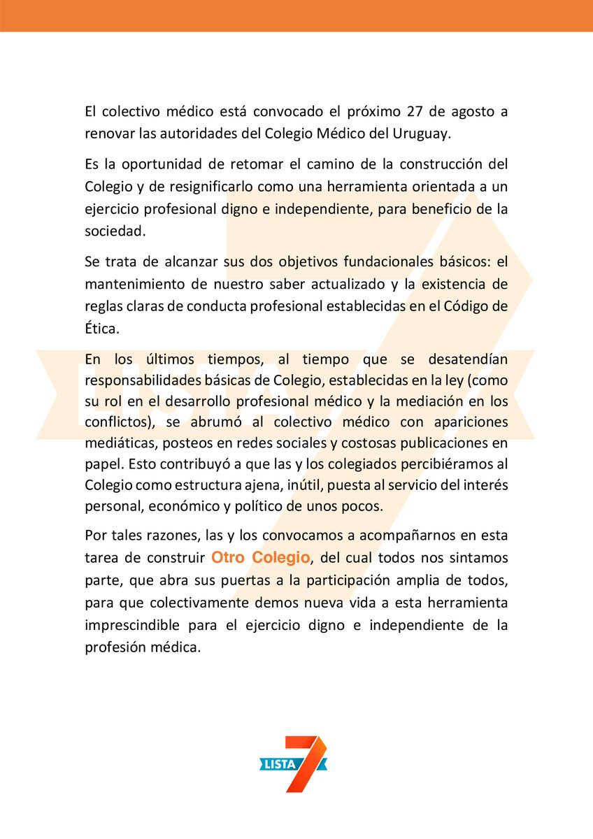 Otro Colegio Médico es posible. Te contamos por qué en esta carta. Este 27 de agosto votá #Lista7 #LaCertezaDeCambiar