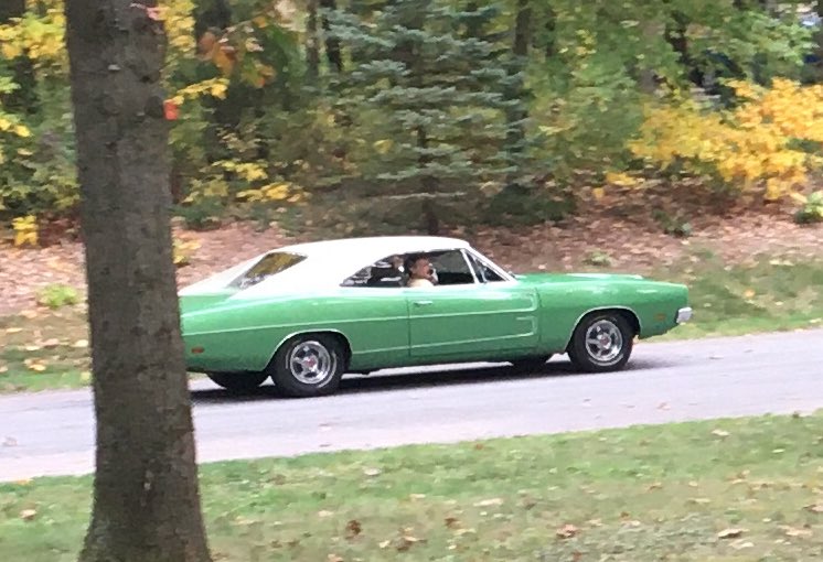 Danooble's tweet photo. @turk3655 Sorry for poor quality took this on iPhone 6, my neighbor’s 1969 charger white hat edition https://t.co/TBgawlYS7u