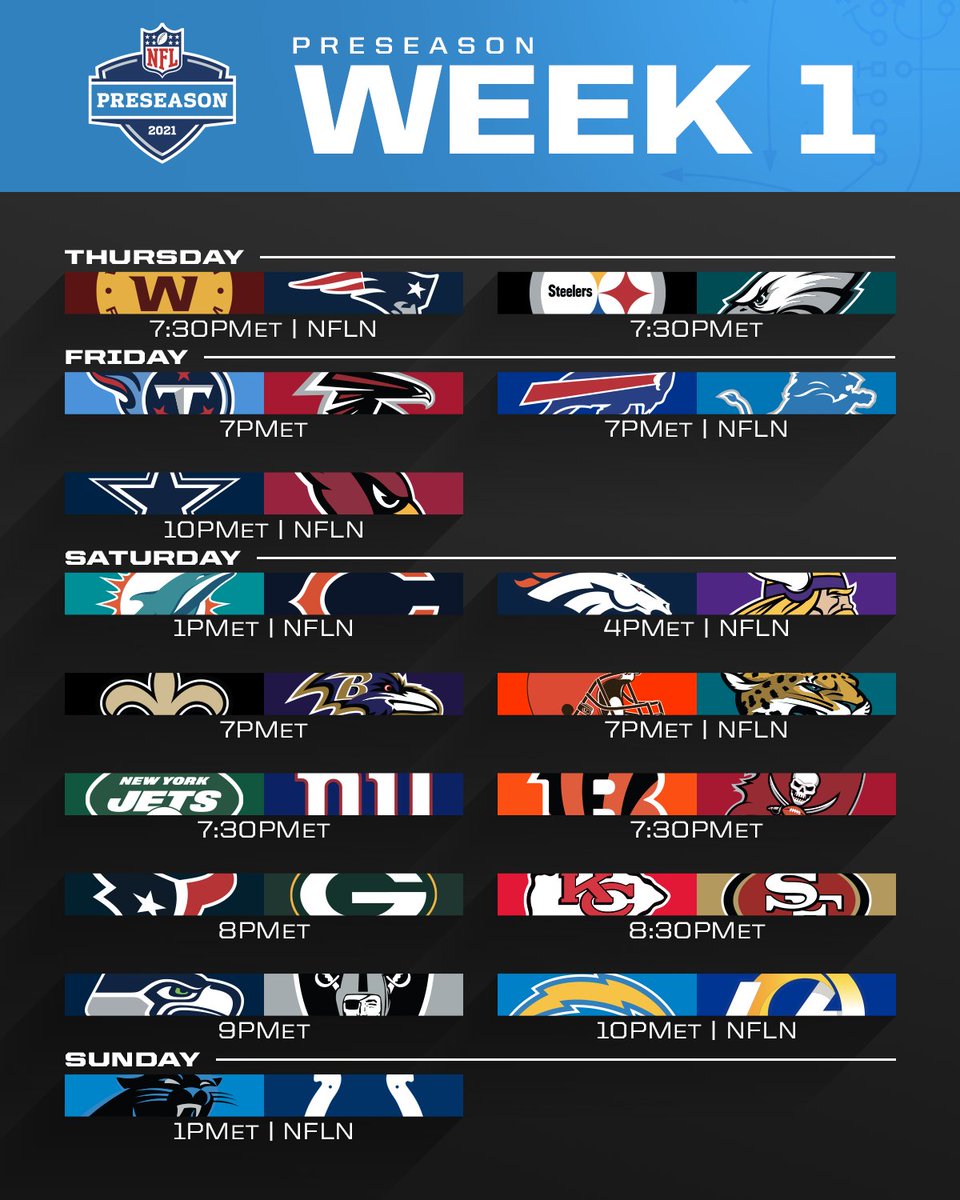 NFL on X: 'A full slate of #NFLPreseason Week 1 football starts Thursday!  