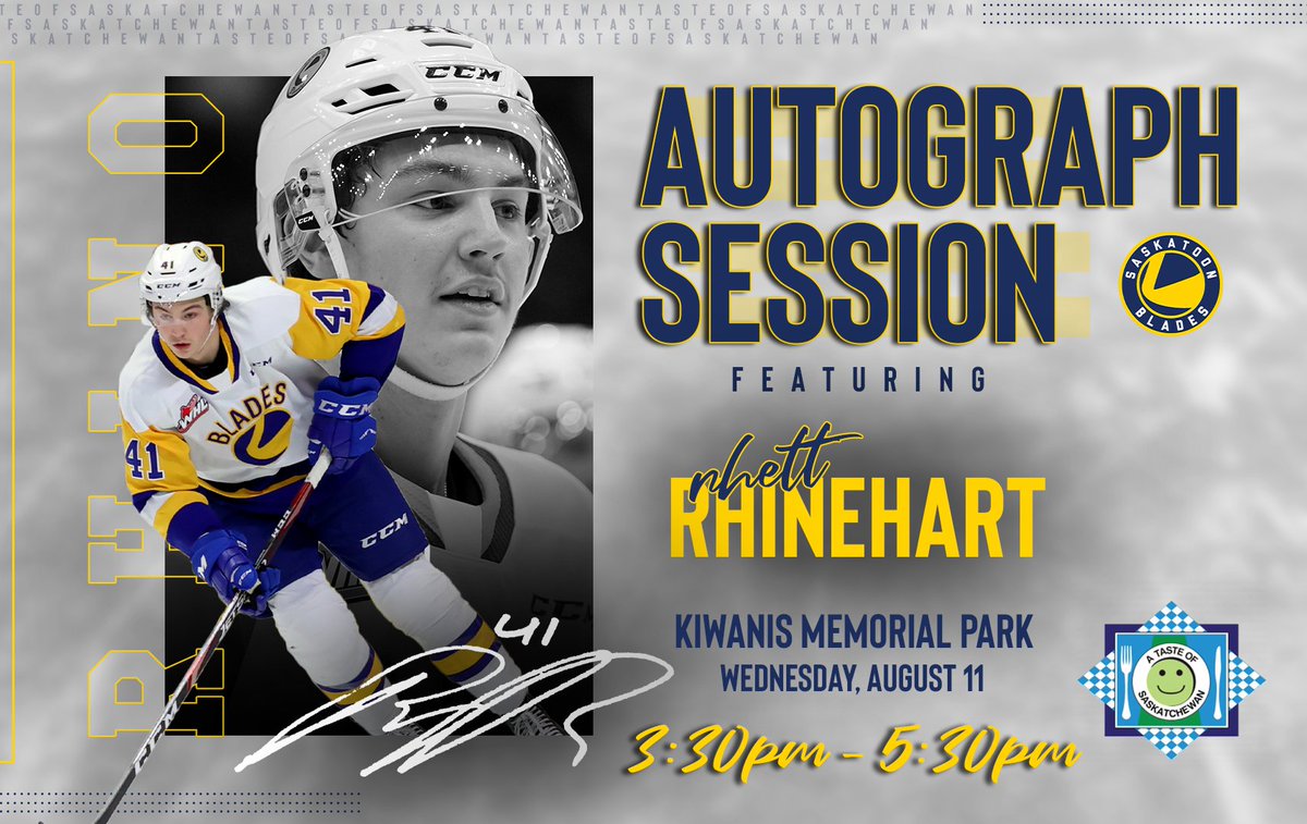 Saskatoon Blades (@bladeshockey) on Twitter photo WHO: ๐ฆ
WHAT: ๐ & ๐ธ
WHEN: ๐๐๐๐ฃ๐๐จ๐๐๐ฎ
WHERE: <a href="/TasteofSask/">Taste of Saskatchewan</a> WHO: ๐ฆ
WHAT: ๐ & ๐ธ
WHEN: ๐๐๐๐ฃ๐๐จ๐๐๐ฎ
WHERE: <a href="/TasteofSask/">Taste of Saskatchewan</a>