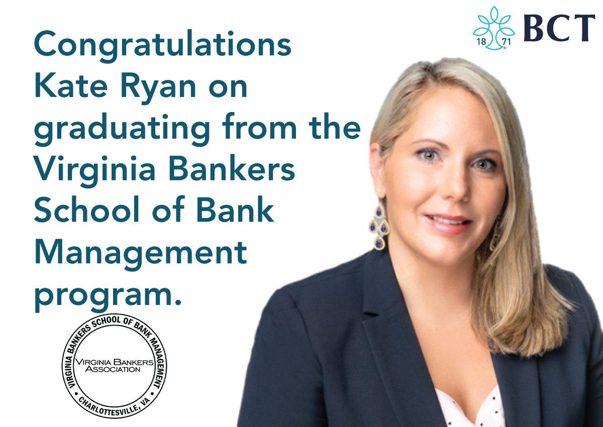 Potomac_Bank's tweet photo. Congratulations to our very own Kate Ryan on graduating from the Virginia Bankers Association Bank Management program! We are very proud of you, Kate.
#BCTProud #localbanker #VirginiaBankersSchoolofBankManagement https://t.co/QG0VjEMiKA