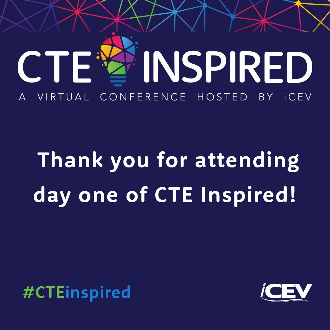 iCEVonline's tweet photo. That's a wrap at day one of #CTEInspired. Thank you all for joining us today for Dr. Angela Duckworth's keynote address and some engaging sessions. Make sure to tune in tomorrow morning at 10 am CST for day two! https://t.co/zlHMxYny5Y