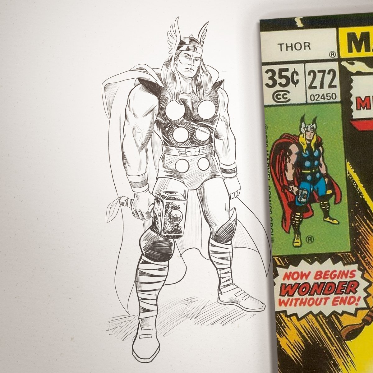 Thor corner box sketch, version 2.0. Showed the first to my teenage daughter who remarked 