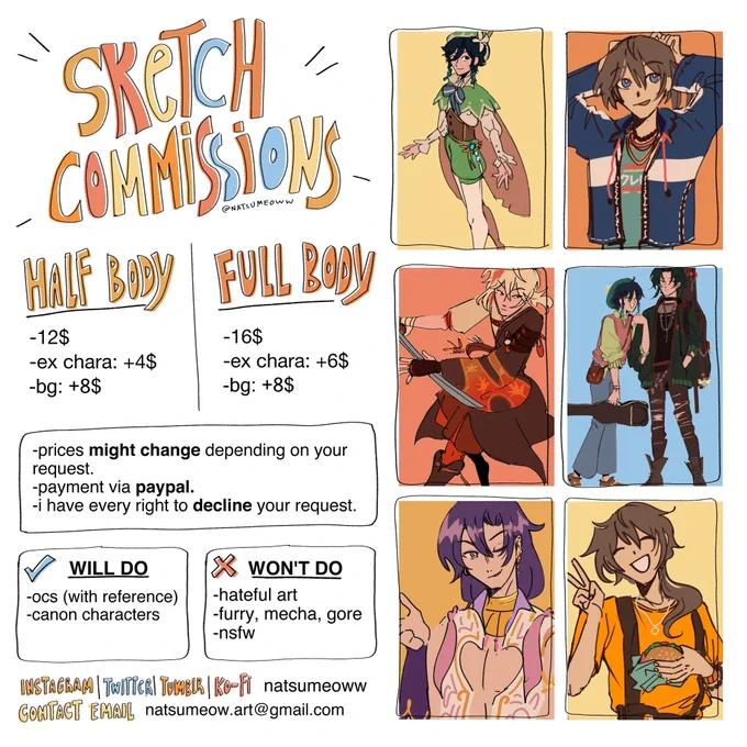 [RTS APPRECIATED] SKETCH COMMISSIONS OPEN ONCE AGAIN!! i'll do like 5 slots this round since im still in my winter break and i want to chill  but yeah!! my dms are open!! I'll update the slots availability in the replies ! 