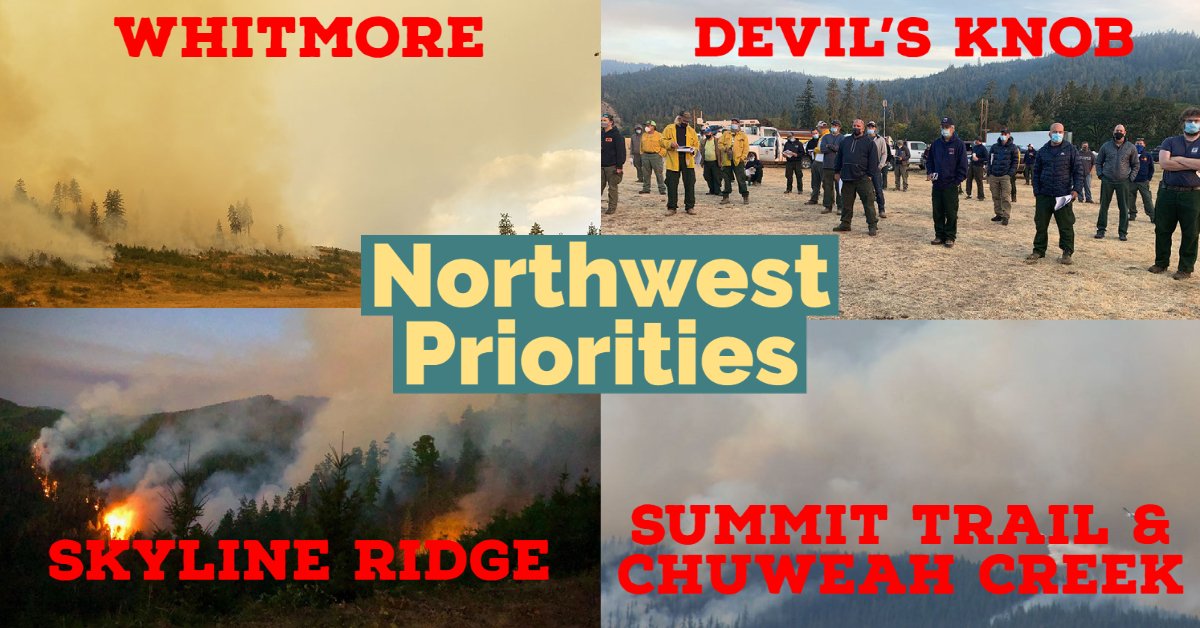 NWCCInfo's tweet image. Following initial attack, or the aggressive action to put the fires out by the first resources to arrive, these are the top priorities for the NW as of August 9.

1⃣Whitmore2⃣Devil's Knob Complex3⃣Skyline Ridge Complex4⃣Summit Trail5⃣Chuweah Creek

inciweb.nwcg.gov