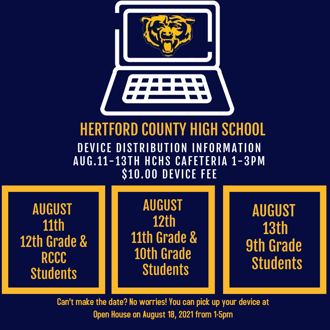 HCHS Device Distribution Information! 💙💛🐻 <a href="/HCPS01/">Hertford County Public Schools</a> <a href="/DrWrightSupt/">Dr. William T. Wright, Jr.</a>