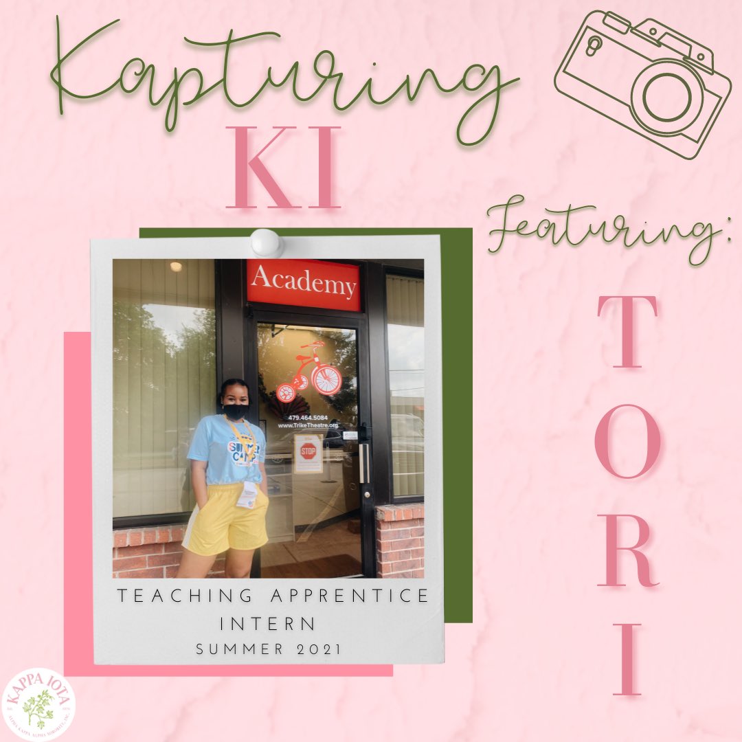 Kappa Iota’s Secretary, Tori Cooper, is a Teaching Apprentice Intern at Trike Children’s Theatre in Bentonville, AR. As a teaching apprentice for Trike, Tori assists graduate teaching artists with constructing devised theatre pieces with children ages 4-18. 
#KapturingKI 💓💚