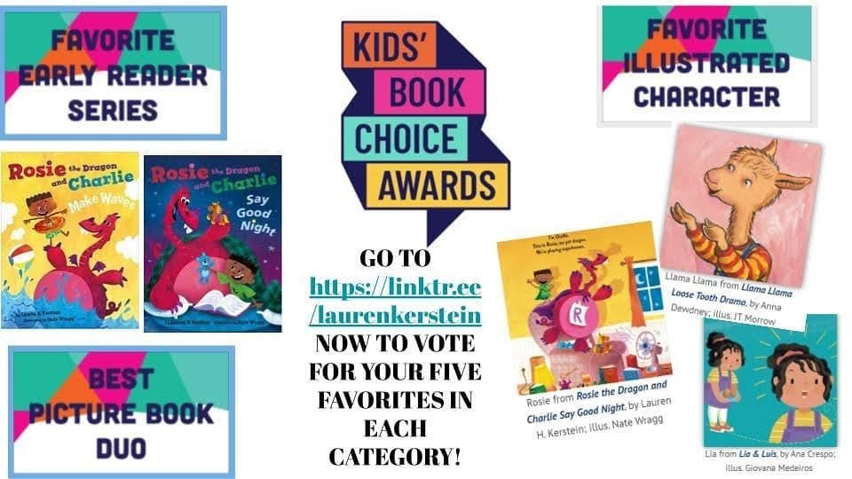 Rosie, Charlie & some of my FAV characters are nominated for #KidsBookChoiceAwards! RT/spread the word. Kids 3-18 yrs-#vote for top 5 in each category until 9/8. Adults-collect kid votes & vote for them. @AnaCrespoBooks @AnnaDewdney @EastWestLit
Vote here: linktr.ee/laurenkerstein