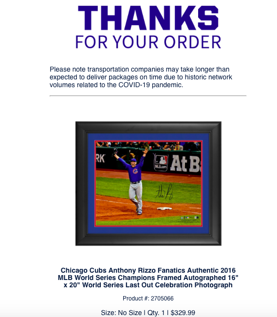superjen1211's tweet photo. There is no bigger Anthony Rizzo fan than my dad. When he got traded 5 days before his birthday, I ordered him the perfect gift, a signed WS photo. Sadly 3 days later I got an email saying it could not be fulfilled. I hate disappointing my dad, hoping @ARizzo44 can make it right? https://t.co/o8MkTh7nnh