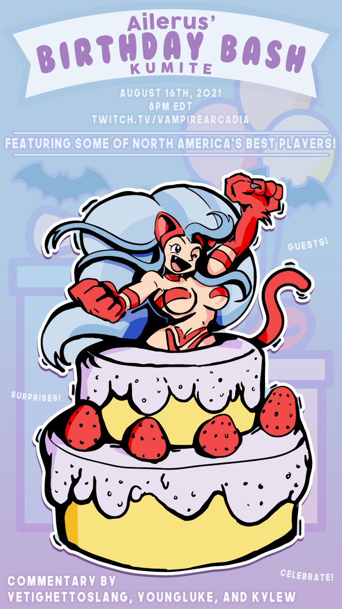 VampireArcadia's tweet image. Hey everyone! We were looking to change up our exhibition format and my birthday is next week, so Kyle has invited many people to play in a kumite on Monday the 16th at 8PM EDT!  

@yetighettoslang
@TankTopTyphoon 
@VMP_KyleW will be doing commentary!

twitch.tv/vampirearcadia