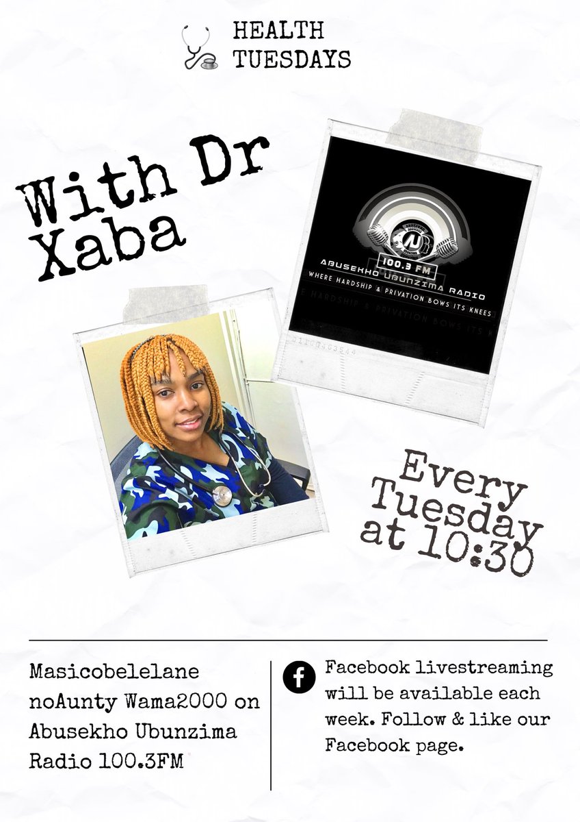 Good morning!💃🏾💃🏾 

Today’s topic is about Gynaecological Health and we will cover HIV & AIDS, STIs, safe sex and the Pap Smear test. Please tune in at 10:30, we will go live on our Facebook page✨

#masicobelelane #LetUsShare #HealthTuesdays #Abusekho