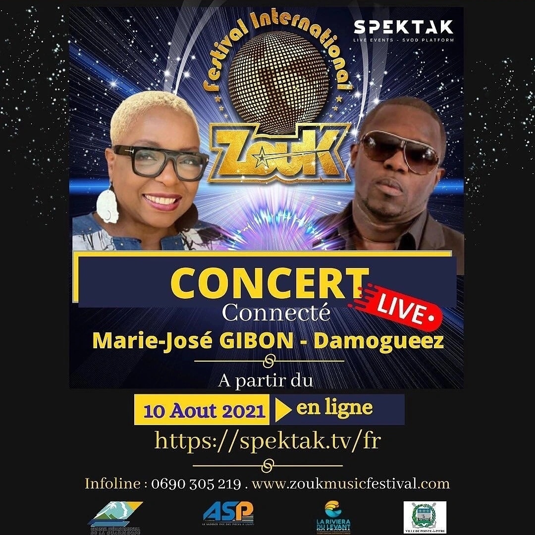 DamogueezStyle's tweet photo. En ces temps si troubles partageons un peu d'amour. Dans le cadre du FIZ j'ai l'honneur de partager la scène avec la marraine notre Diva MJG pour un concert live connecté sur la plateforme https://t.co/hb0kMQzAxy. Une pensée pour Jacob nous continuerons à défendre le Zouk. https://t.co/TpLHWaeMl0
